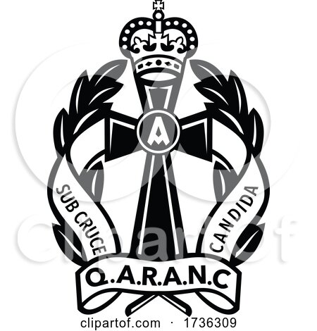 Queen Alexandra's Royal Army Nursing Corps or QARANC Badge Retro Black and White by patrimonio