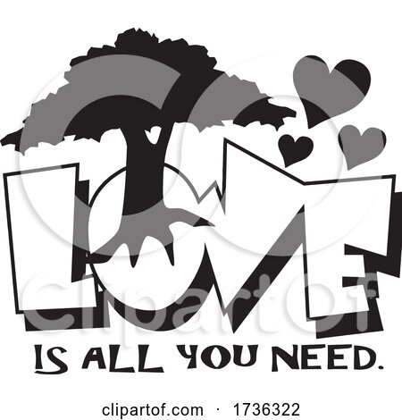 Love Is All You Need Tree and Hearts Design in Black and White by Johnny Sajem