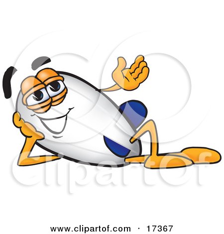 Clipart Picture of a Blimp Mascot Cartoon Character Gesturing With His Hand While Lying on His Side by Mascot Junction