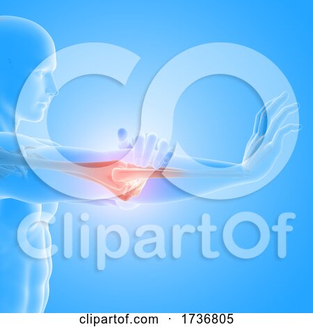 3D Medical Background with Male Figure Holding Highlighted Elbow Bone by KJ Pargeter