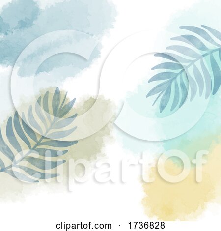 Abstract Hand Painted Watercolour Background with Leaf Elements by KJ Pargeter