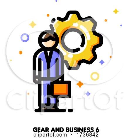 Icon of Entrepreneur with Briefcase on a Background of Gear for Technical Director or Engineering Manager Concept by elena