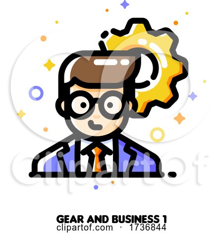 Icon of Businessman on a Background of Gear for Technology Industry Leader or High tech Strategy Director Concept by elena