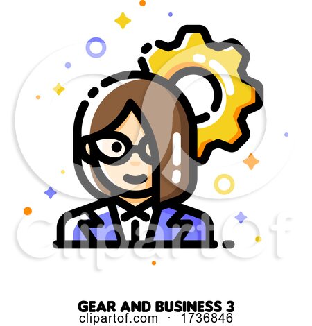 Icon of Businesswoman on a Background of Gear for Technology Industry Leader or High tech Strategy Director Concept by elena