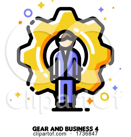 Icon of Businessman on a Background of Gear for Technical Director or Engineering Manager Concept by elena