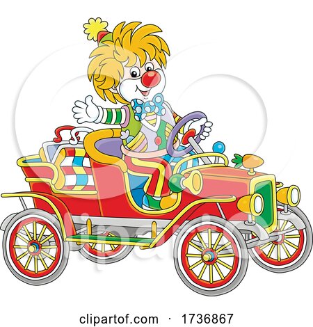 Clown Waving and Driving a Car by Alex Bannykh