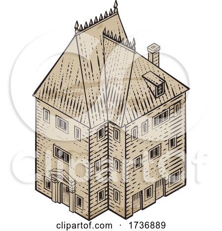 Medieval Building Map Icon Vintage Illustration by AtStockIllustration