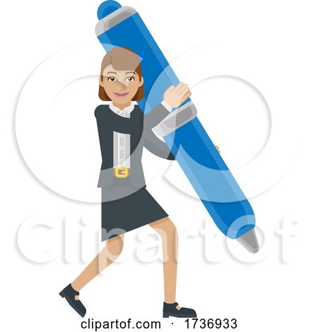 Business Woman Holding Pen Mascot Concept by AtStockIllustration