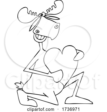 Romantic Moose Kneeling with a Valentine Heart by djart