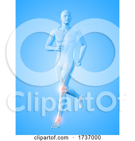 3D Male Medical Figure Running with Knee and Ankle Bones Highlighted by KJ Pargeter