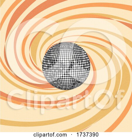 3d Silver Disco Ball over a 70s Themed Swirl by elaineitalia