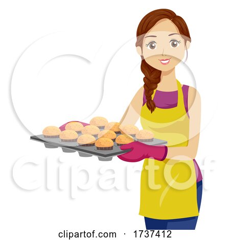 Teen Girl Apron Cupcakes Tray Illustration by BNP Design Studio