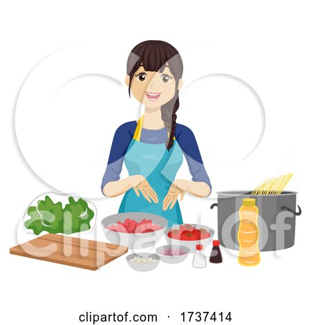 Teen Girl Cooking Ingredients Illustration by BNP Design Studio