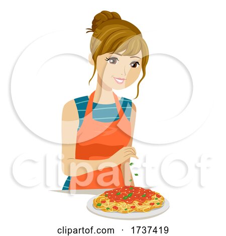 Teen Girl Make Pasta Spaghetti Illustration by BNP Design Studio