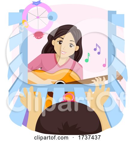 Teen Girl Playing Guitar Baby Crib Illustration by BNP Design Studio