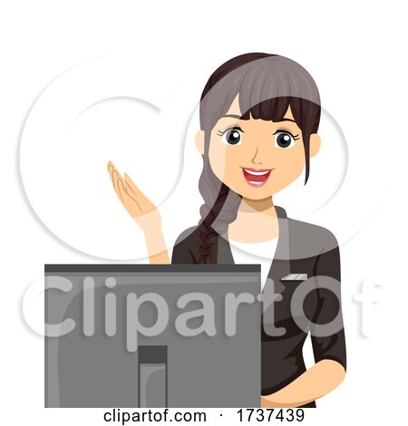 Teen Girl Receptionist Computer Illustration by BNP Design Studio