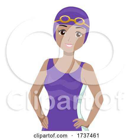Teen Girl Swimmer Swim Cap Goggles Illustration by BNP Design Studio