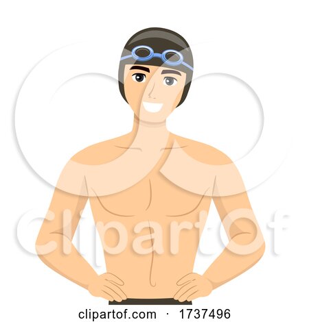 Teen Guy Swimmer Swim Cap Goggles Illustration by BNP Design Studio