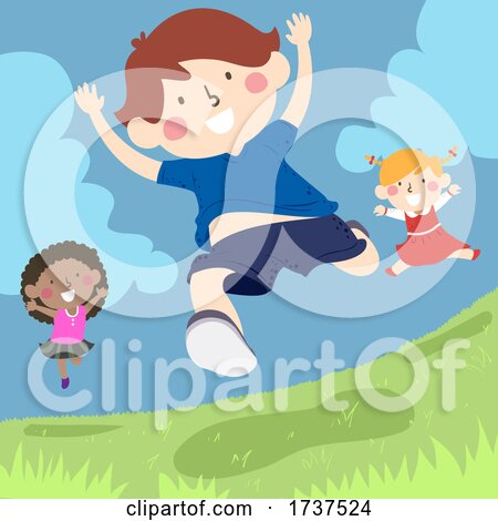 Kids Jumping Outdoors Grass Fields Illustration by BNP Design Studio