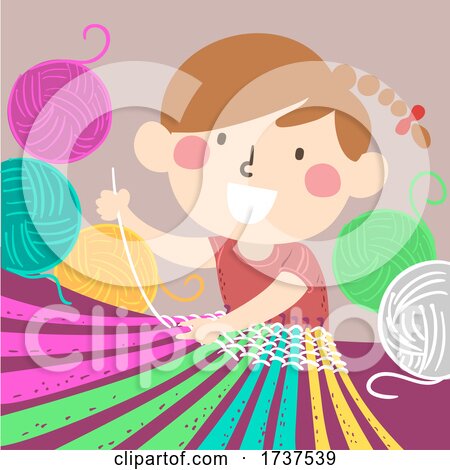 Kid Girl Weaving Yarn Illustration by BNP Design Studio