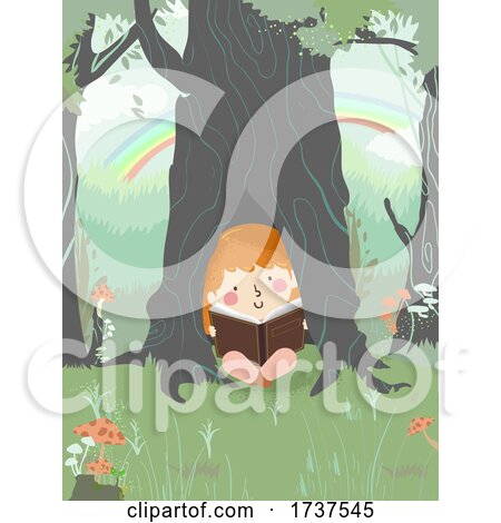 Kid Girl Read Inside Tree Trunk Illustration by BNP Design Studio