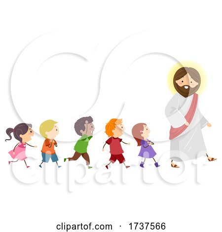 Stickman Kids Follow Jesus Walk Right Illustration by BNP Design Studio