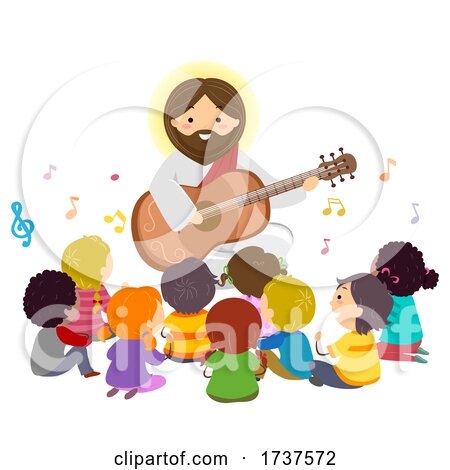 Stickman Kids Jesus Play Guitar Music Illustration by BNP Design Studio
