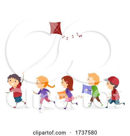 Stickman Kids Play Kite Illustration by BNP Design Studio