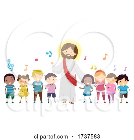 Stickman Kids Sing Jesus Music Notes Illustration by BNP Design Studio