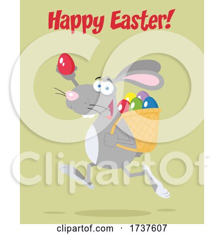 Easter Bunny Running with an Egg with Text by Hit Toon