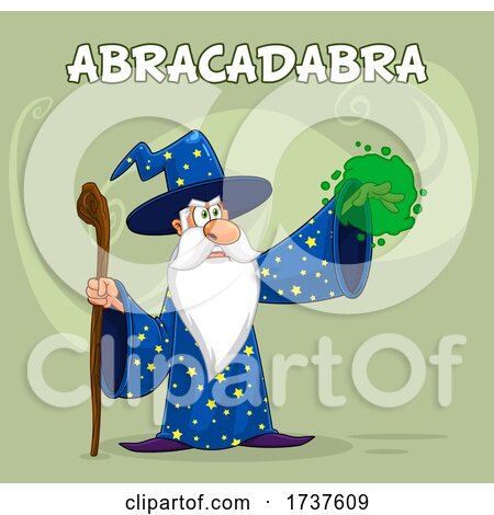 Wizard Casting a Spell with Text on Green by Hit Toon