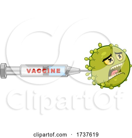 Scared Green Germ and Vaccine Syringe by Hit Toon