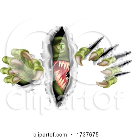 Monster with Talon Claw Tearing a Rip Through Wall by AtStockIllustration