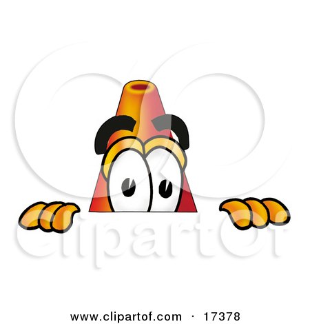 Clipart Picture of a Traffic Cone Mascot Cartoon Character Peeking Over a Surface by Mascot Junction