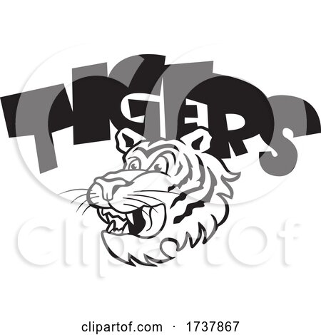Tiger Sports Team School Mascot and Text Black and White by Johnny Sajem