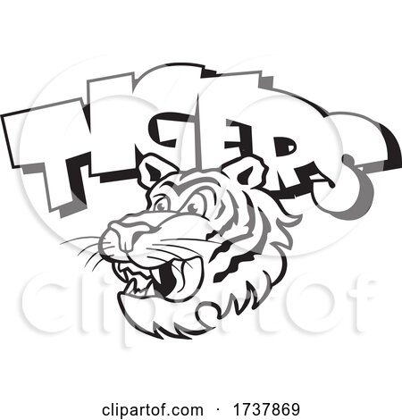 Tiger Sports Team School Mascot Head and Text Black and White by Johnny Sajem