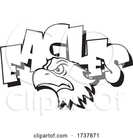 Eagles Sports Team School Mascot and Text Black and White by Johnny Sajem