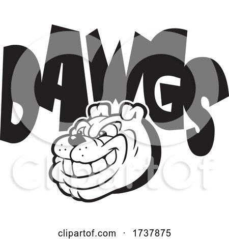 Bulldog Sports Team School Mascot and DAWGS Text Black and White by Johnny Sajem