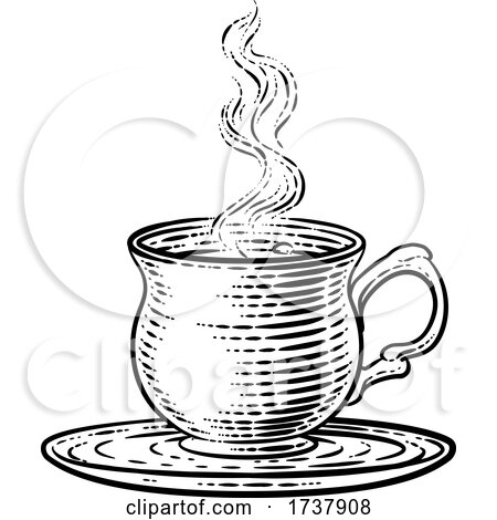 Coffee Tea Cup Hot Drink Mug Vintage Retro Etching by AtStockIllustration