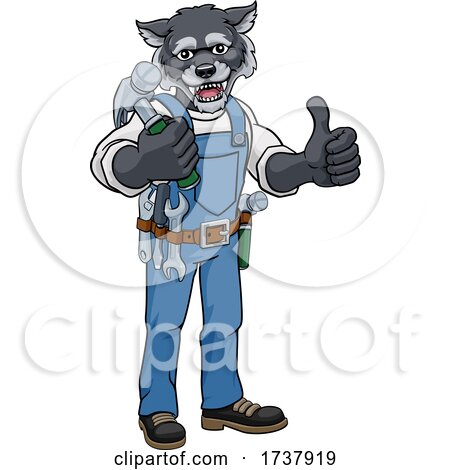 Wolf Mascot Carpenter Handyman Holding Hammer by AtStockIllustration