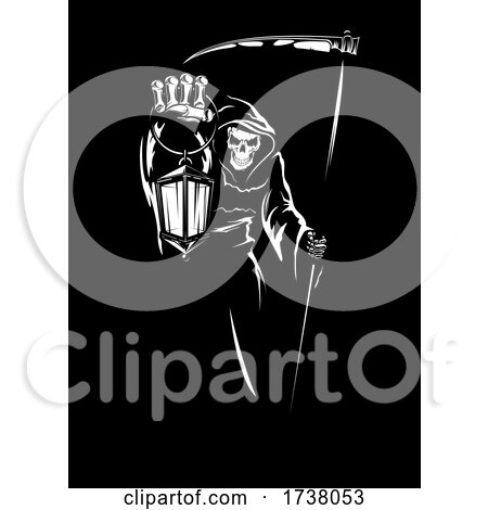 Grim Reaper Holding a Lantern and Scythe by Vector Tradition SM