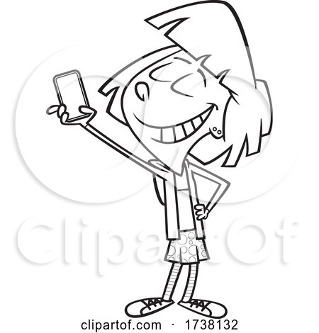 Cartoon Black and White Girl Taking a Selfie by toonaday