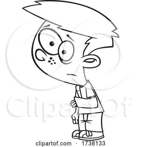 Cartoon Black and White Boy with His Arm in a Sling by toonaday