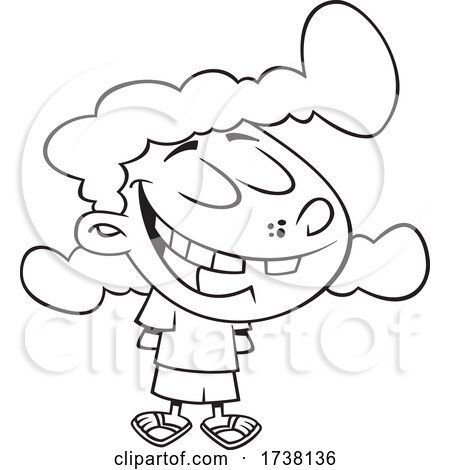 Cartoon Black and White Toothless Girl Grinning by toonaday