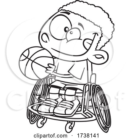 Cartoon Black and White Boy Playing Basketball in a Wheelchair by toonaday