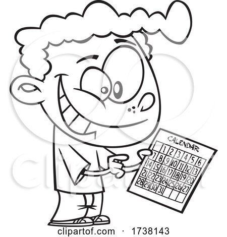 Cartoon Black and White Boy Holding a Calendar for Red Letter Day by toonaday