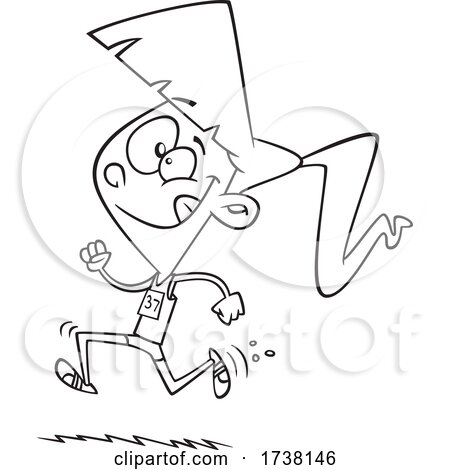 Cartoon Black and White Track and Field Girl Running by toonaday