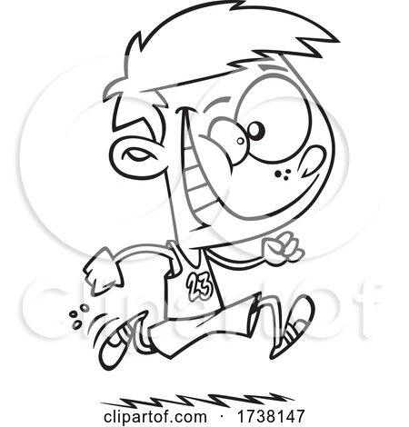 Cartoon Black and White Track and Field Boy Running by toonaday