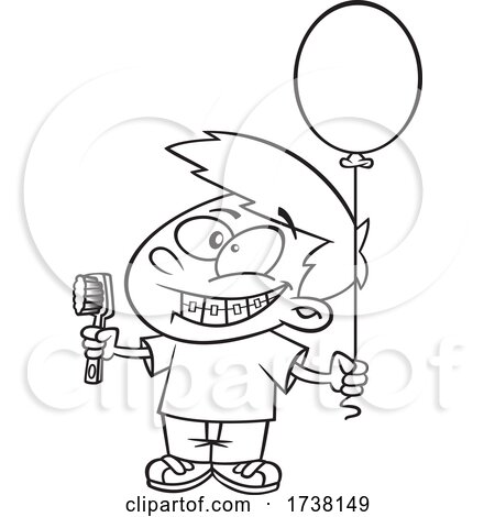 Cartoon Black and White Boy Grinning and Visiting with a Toothbrush and Balloon by toonaday