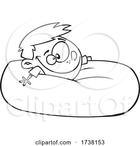 Cartoon Black and White Boy Relaxing in a Bean Bag by toonaday